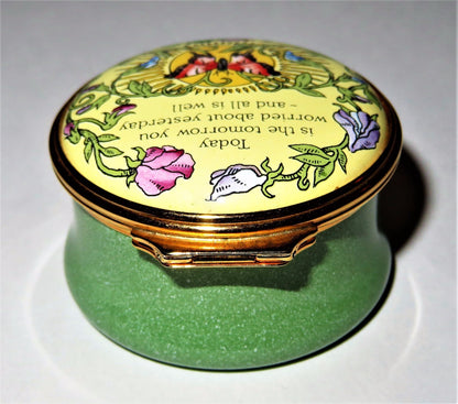 HALCYON DAYS ENAMEL BOX - "TODAY IS THE TOMORROW YOU WORRIED ABOUT YESTERDAY"