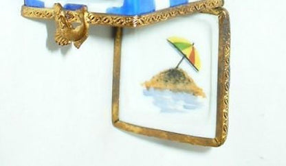LIMOGES FRANCE BOX ~ SEAL IN A DOUBLE HINGED BEACH HOUSE ~ CABANA ~ PEINT MAIN