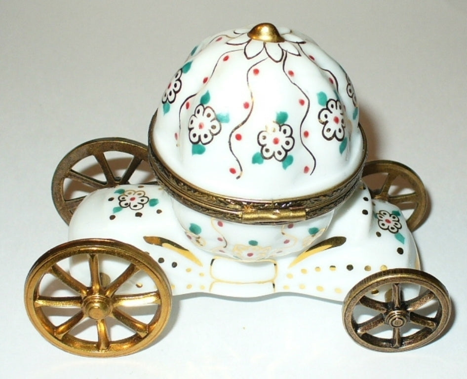 LIMOGES FRANCE BOX - CINDERELLA'S COACH - FLOWERS & SLIPPER - ROYAL CARRIAGE