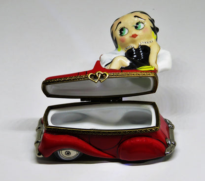 LIMOGES FRANCE BOX - BETTY BOOP - OUT ON THE TOWN - RED CONVERTIBLE CAR - COMICS