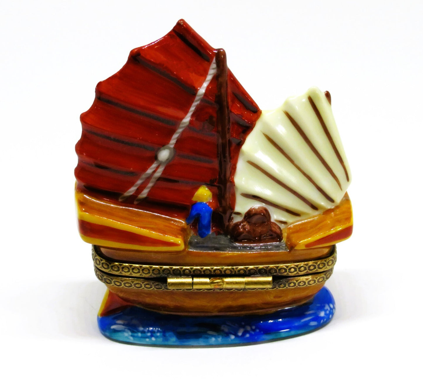 LIMOGES FRANCE BOX - CHANILLE - CHINESE JUNK BOAT - ASIAN SAILING SHIP - LE #140