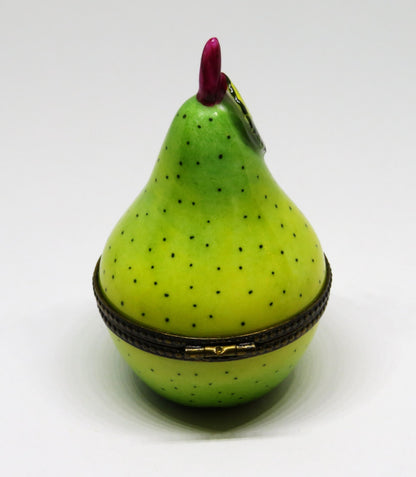 LIMOGES FRANCE BOX  - LARGE SPECKLED PEAR & STEM - 3 DIMENSIONAL LEAF - FRUITS