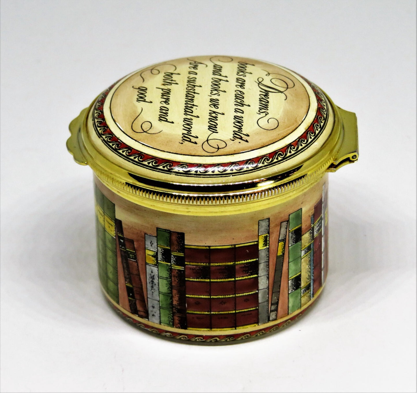 HALCYON DAYS ENAMEL BOX - BOOKS ON A SHELF - WORDSWORTH SONNET - LIBRARY - MIB