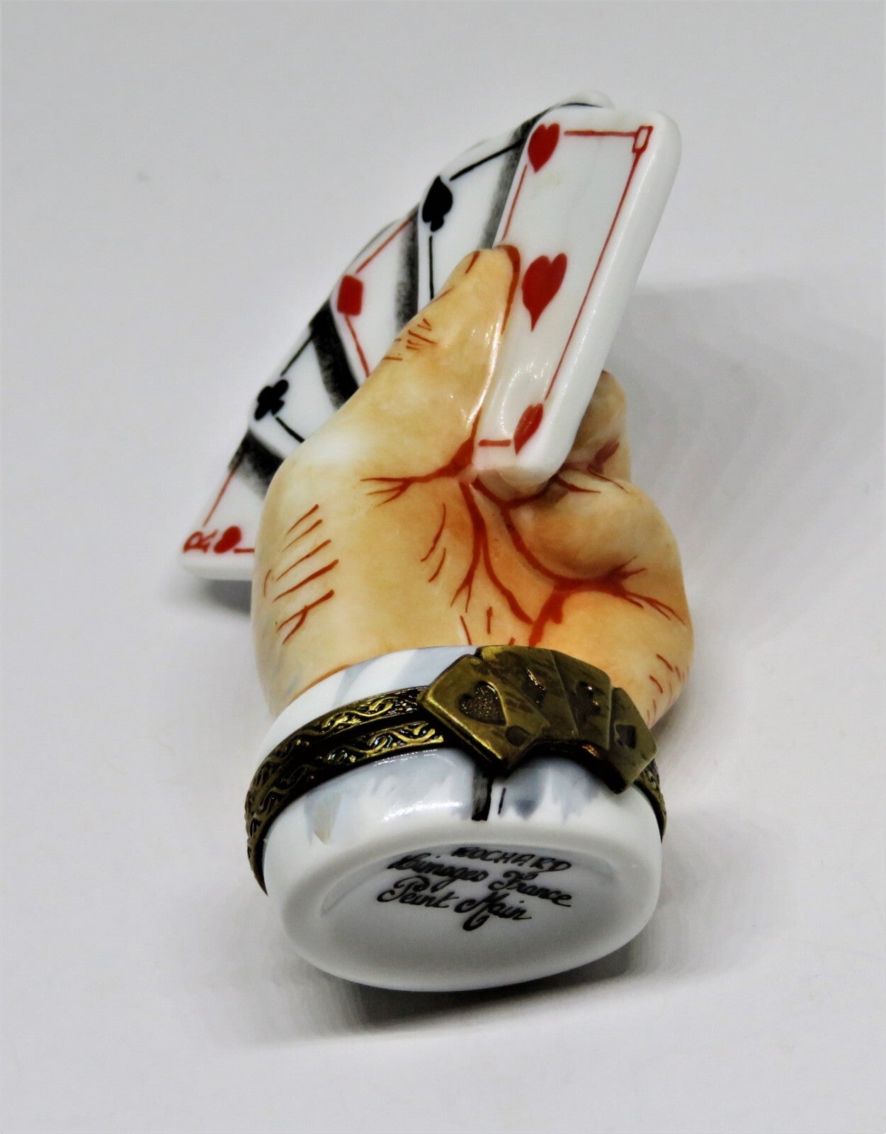 LIMOGES FRANCE BOX - ROCHARD  - SLEIGHT OF HAND - MALE HAND AND PLAYING CARDS