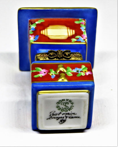 LIMOGES FRANCE BOX - ASIAN LANTERN - FLOWERS & GOLD TASSELS  - BUTTEFLY CLASP