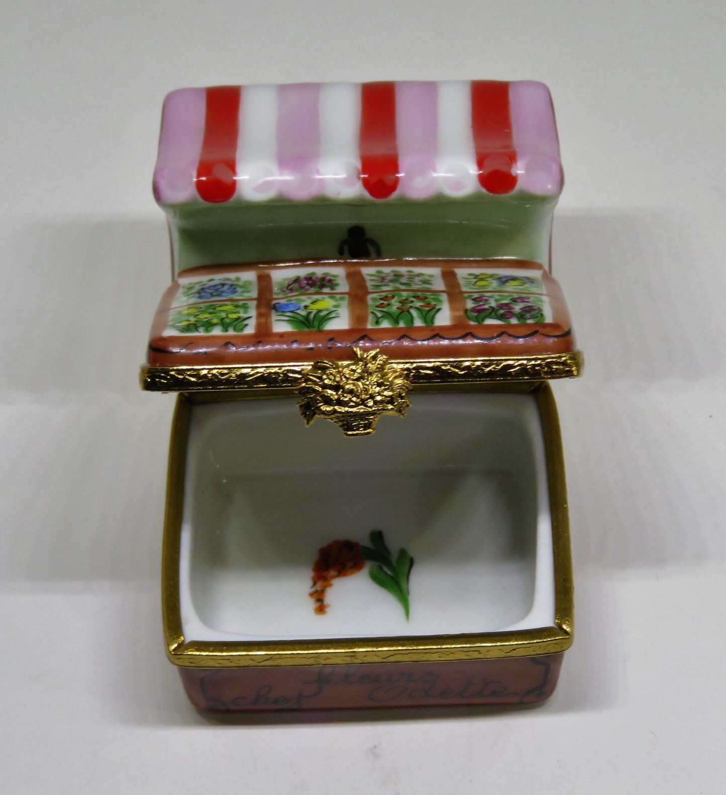 LIMOGES FRANCE BOX- ARTORIA - FLOWER STAND & STRIPED AWNING - ODETTE'S SHOP - LE