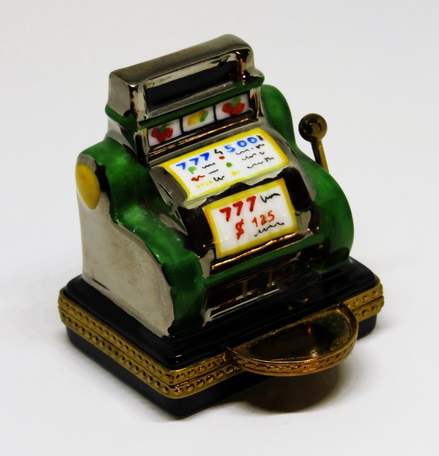 LIMOGES FRANCE BOX - ANTIQUE SLOT MACHINE - ONE-ARMED BANDIT - METAL HOPPER