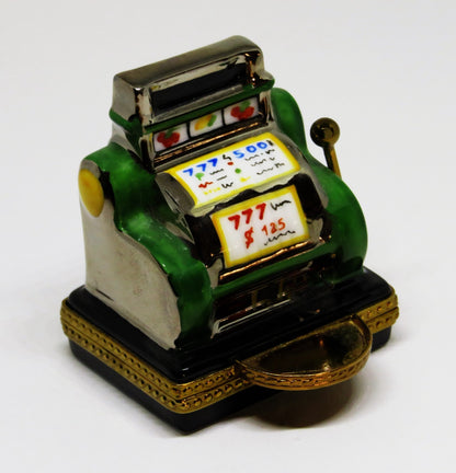 LIMOGES FRANCE BOX - ANTIQUE SLOT MACHINE - ONE-ARMED BANDIT - METAL HOPPER