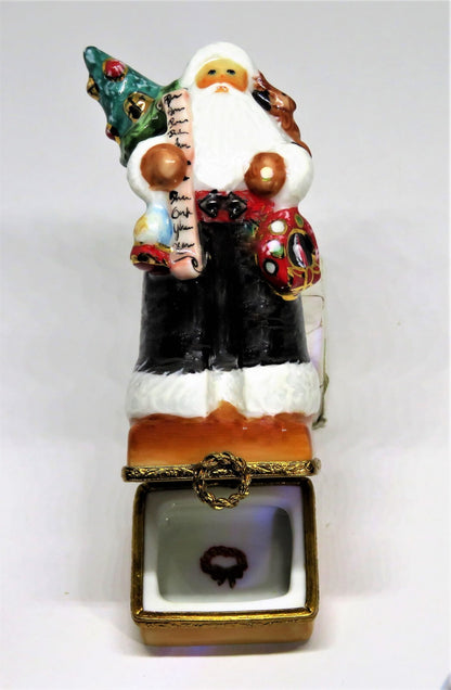 LIMOGES FRANCE BOX - CHRISTMAS - SANTA CLAUS - LYNN HANEY - "REINDEER CROSSING"