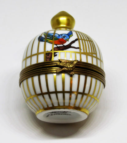 LIMOGES FRANCE BOX ~ EXIMIOUS ~ SONG BIRDS IN A ROUND CAGE ~ MUSICAL NOTES