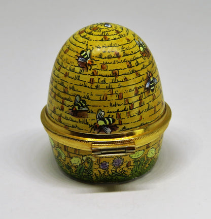 STAFFORDSHIRE ENGLISH ENAMEL BOX - VINTAGE BEEHIVE - BEE HIVE - BEES & FLOWERS