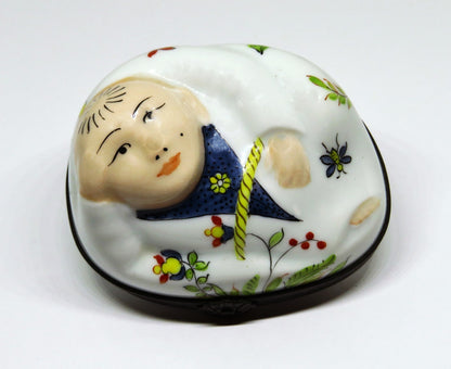 LIMOGES FRANCE BOX - RECLINING BUDDHA - FLOWERS & BUTTERFLY & ASIAN MAN - "MC"