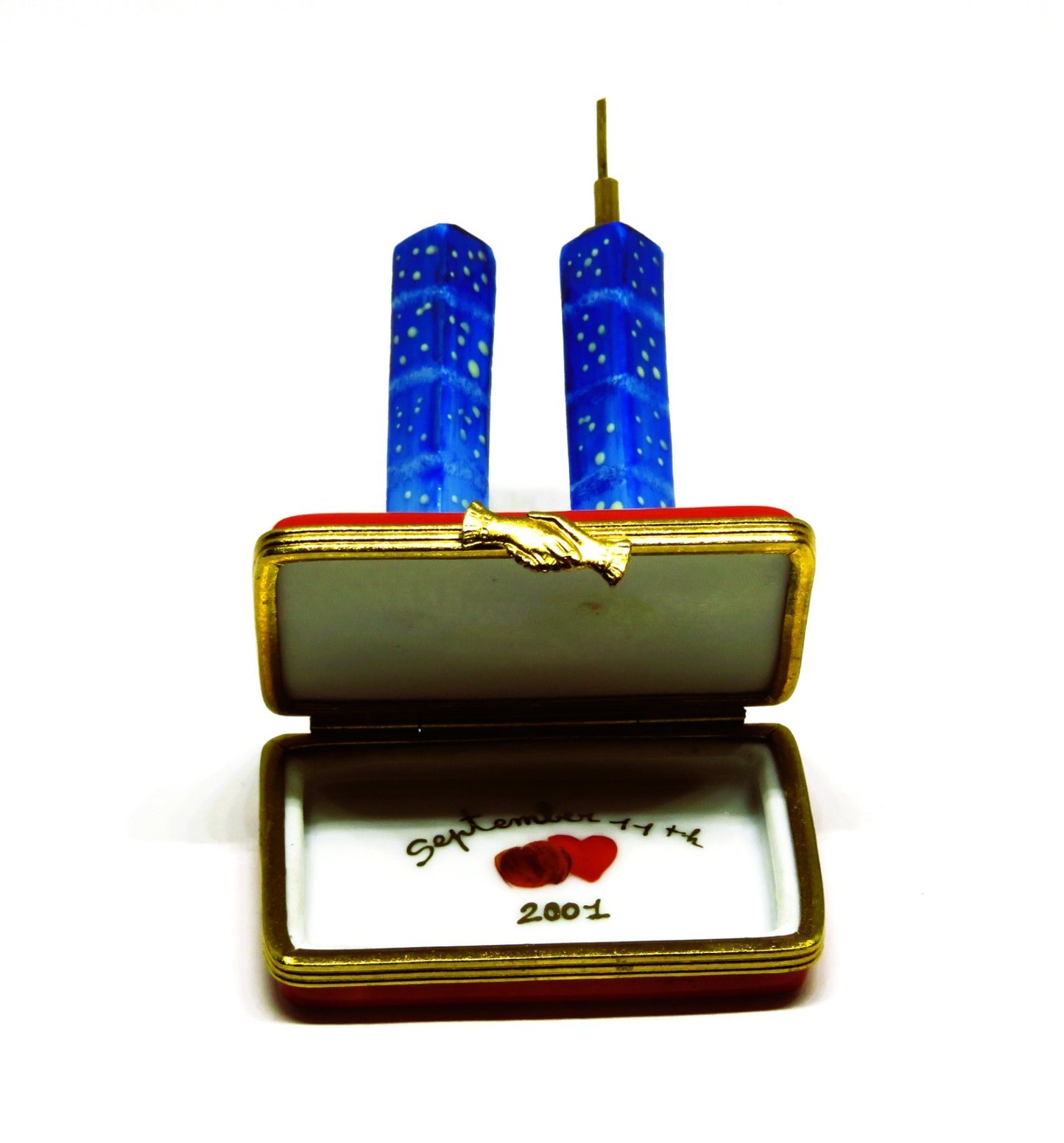LIMOGES FRANCE BOX- TWIN TOWERS & UNITED STATES FLAG - 911 REMEMBRANCE - 238/750