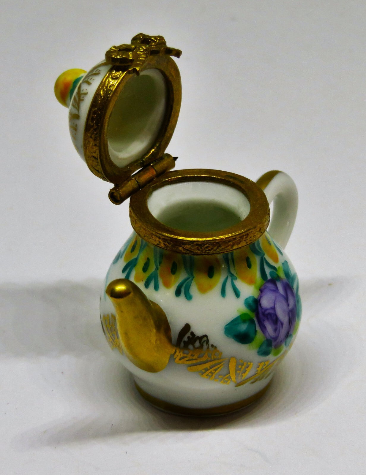 LIMOGES FRANCE BOX~ VINTAGE FLORAL TEAPOT ~ PURPLE ROSES ~ TEA POTS ~ PEINT MAIN