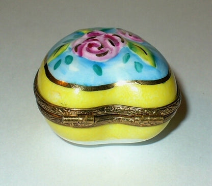 LIMOGES FRANCE BOX ~ FLORAL HEART ~ 3D FLOWERS ~ PINK ROSES ~ ANNIVERSARY