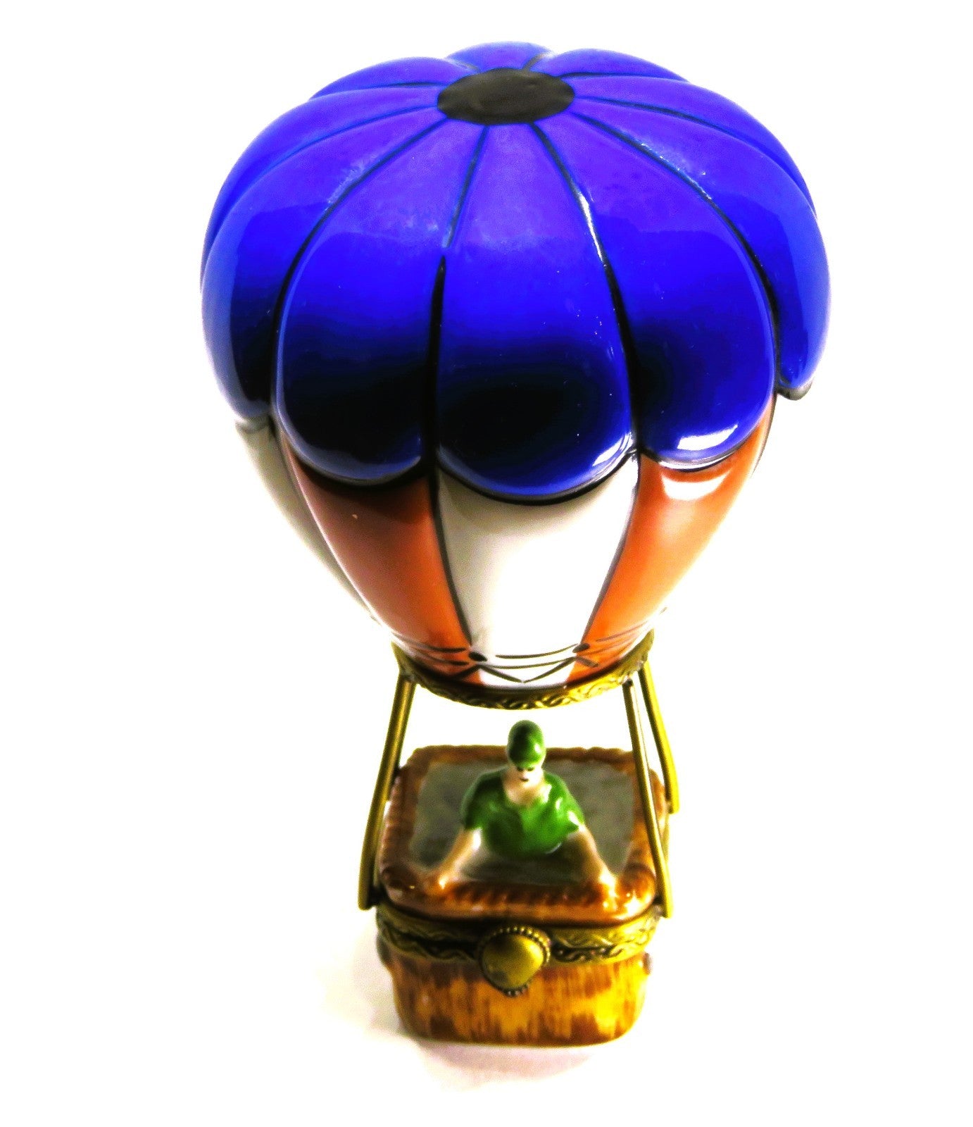 LIMOGES FRANCE BOX- 2 PIECE ATTACHED HOT AIR BALLOON - WICKER BASKET - PASSENGER