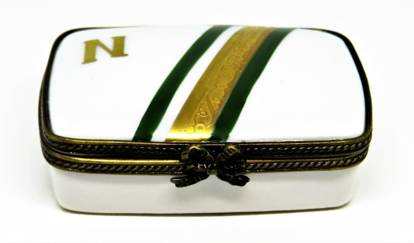 LIMOGES FRANCE BOX - NORDSTROM RECTANGLE - "N" - GOLD INCRUSTATION