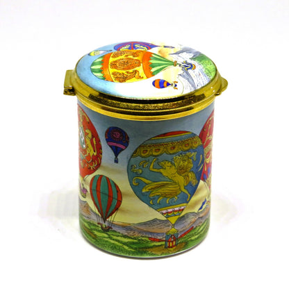 STAFFORDSHIRE ENGLISH ENAMELS STAMP BOX - HOT AIR BALLOONS - AVIATION