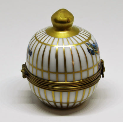 LIMOGES FRANCE BOX ~ EXIMIOUS ~ SONG BIRDS IN A ROUND CAGE ~ MUSICAL NOTES