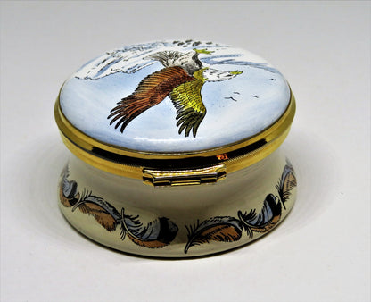 STAFFORDSHIRE ENGLISH ENAMEL BOX - AMERICAN BALD EAGLE - NATIONAL BIRD OF U. S.