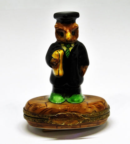 LIMOGES FRANCE BOX~ GRADUATION OWL ~ CAP & GOWN & DIPLOMA ~ BRIEFCASE INSIDE