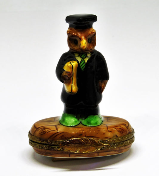 LIMOGES FRANCE BOX~ GRADUATION OWL ~ CAP & GOWN & DIPLOMA ~ BRIEFCASE INSIDE