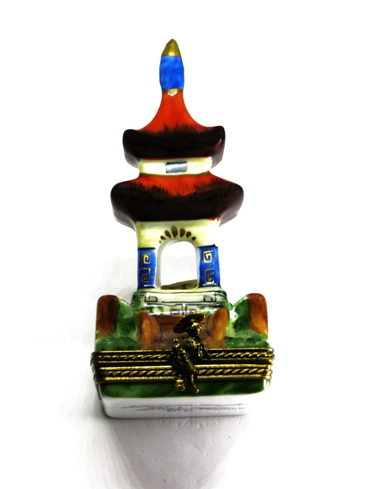 LIMOGES FRANCE BOX - LIMOGES IMPORTS - ASIAN PAGODA & FENCE - LADY & PARASOL