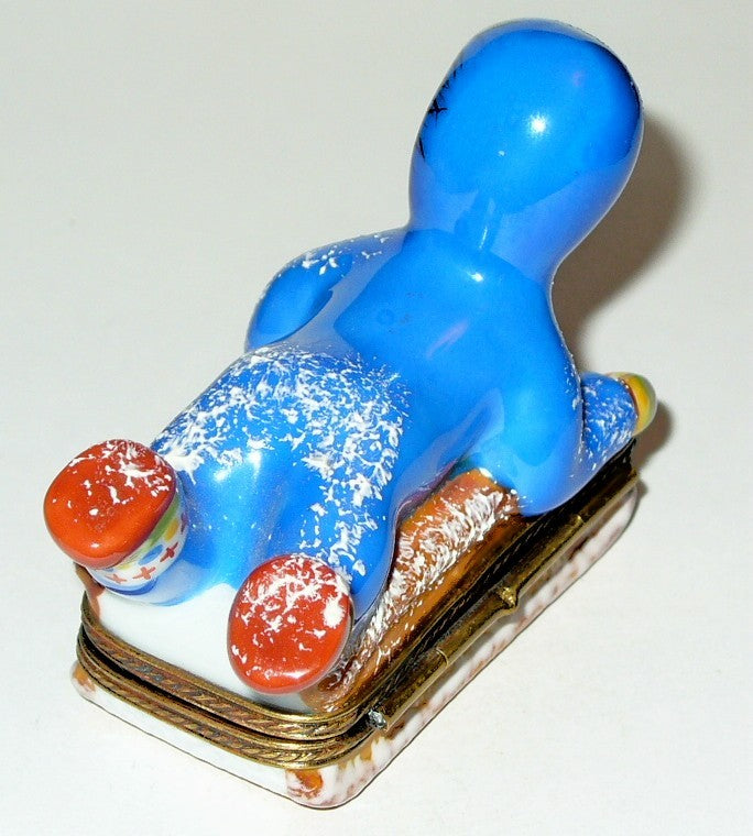 LIMOGES FRANCE BOX - CHILD ON A SLED IN THE SNOW - WINTER ACTIVITIES - SPORTS
