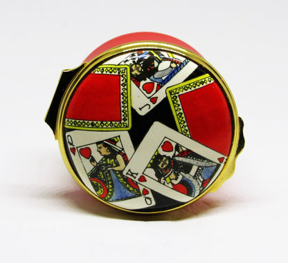 HALCYON DAYS ENGLISH ENAMEL BOX - TIFFANY - PLAYING CARDS - KING & QUEEN & JACK
