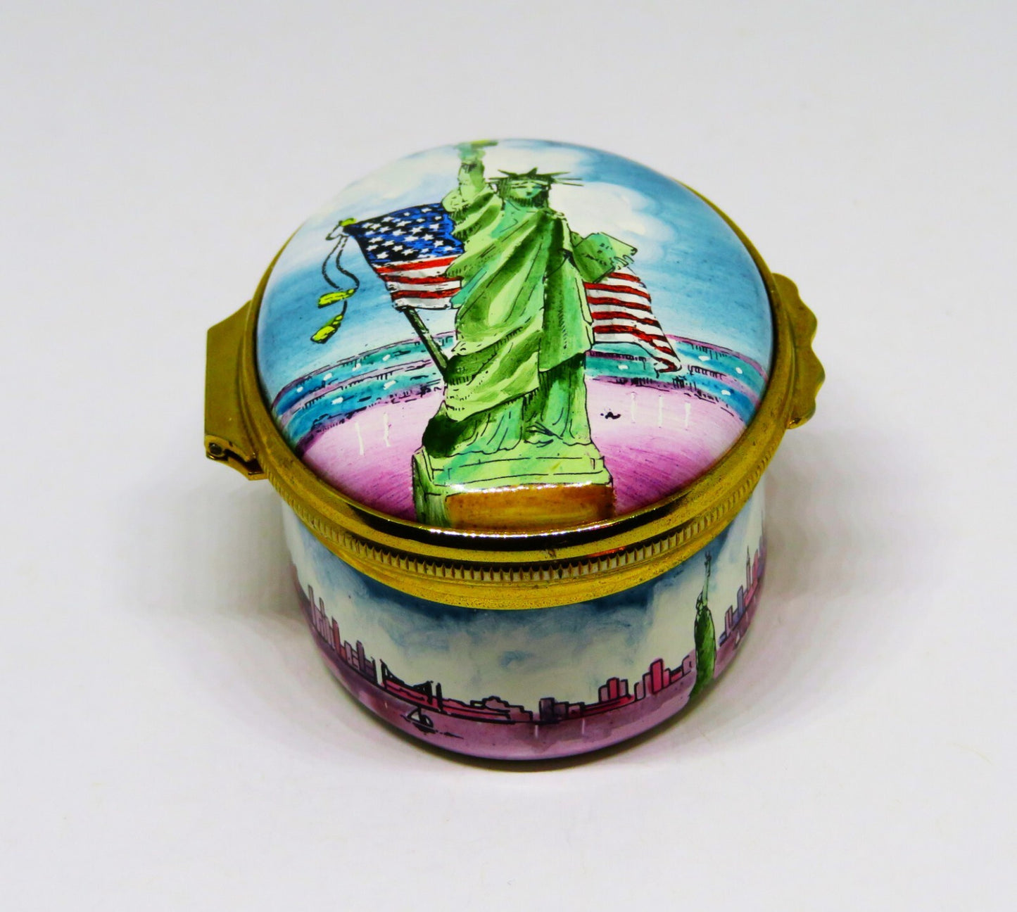 HALCYON DAYS ENAMEL BOX - TIFFANY - STATUE OF LIBERTY - NEW YORK CITY - JULY 4TH