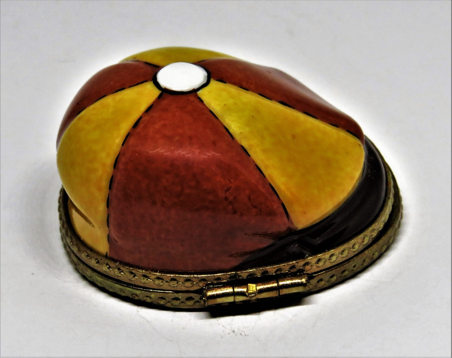 LIMOGES FRANCE BOX~ MAN'S  CAP ~ HAT ~ WALKING STICK & GLOVES INSIDE ~PEINT MAIN