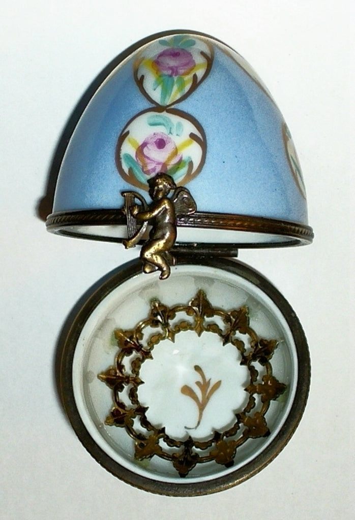 LIMOGES BOX - FLORAL EASTER EGG & PERFUME BOTTLE & ATOMIZER - ROSES