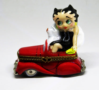 LIMOGES FRANCE BOX - BETTY BOOP - OUT ON THE TOWN - RED CONVERTIBLE CAR - COMICS