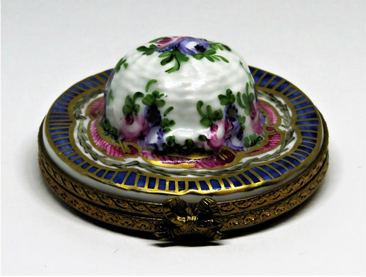 LIMOGES FRANCE BOX- SEVRES STYLE EASTER BONNET - GARDENING HAT - FLOWERS - ROSES