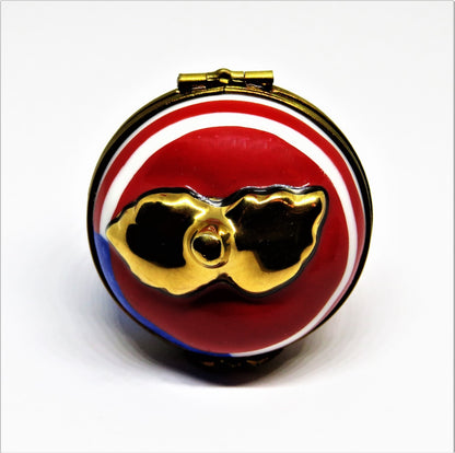LIMOGES FRANCE BOX~ PATRIOTIC APPLE & UNITED STATES FLAG ~STARS & STRIPES~ EAGLE