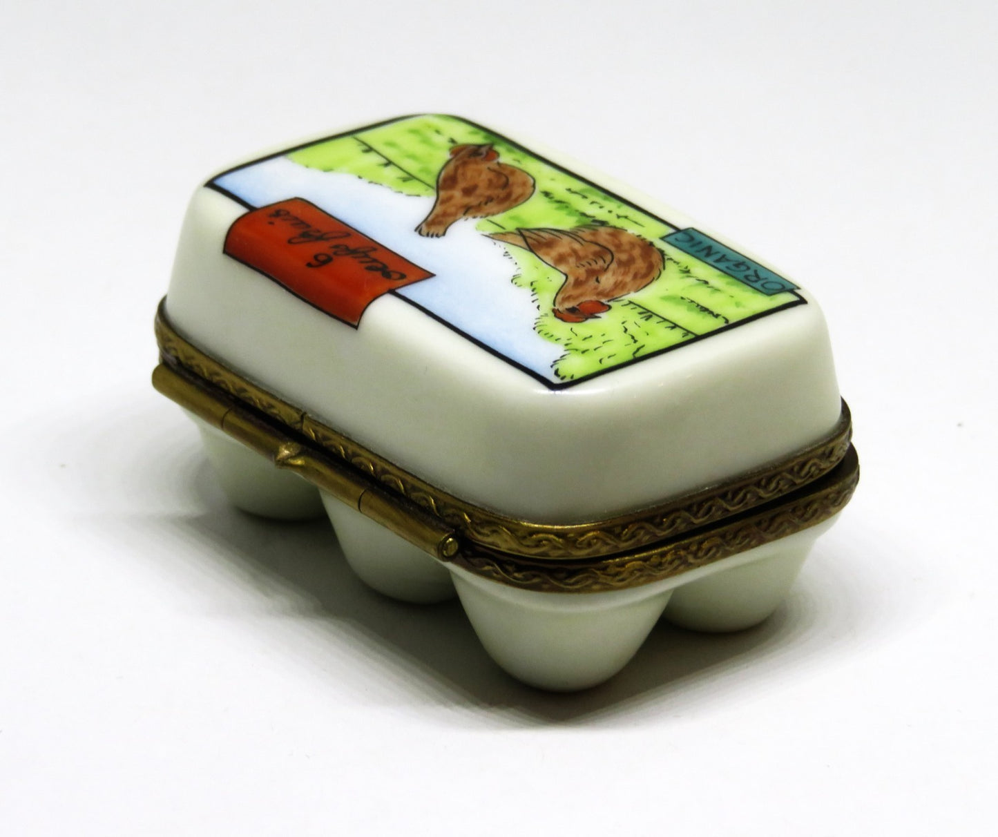 LIMOGES FRANCE BOX - LA CLAIRE - EGG CARTON & SIX ORGANIC EGGS - HENS - CHICKENS