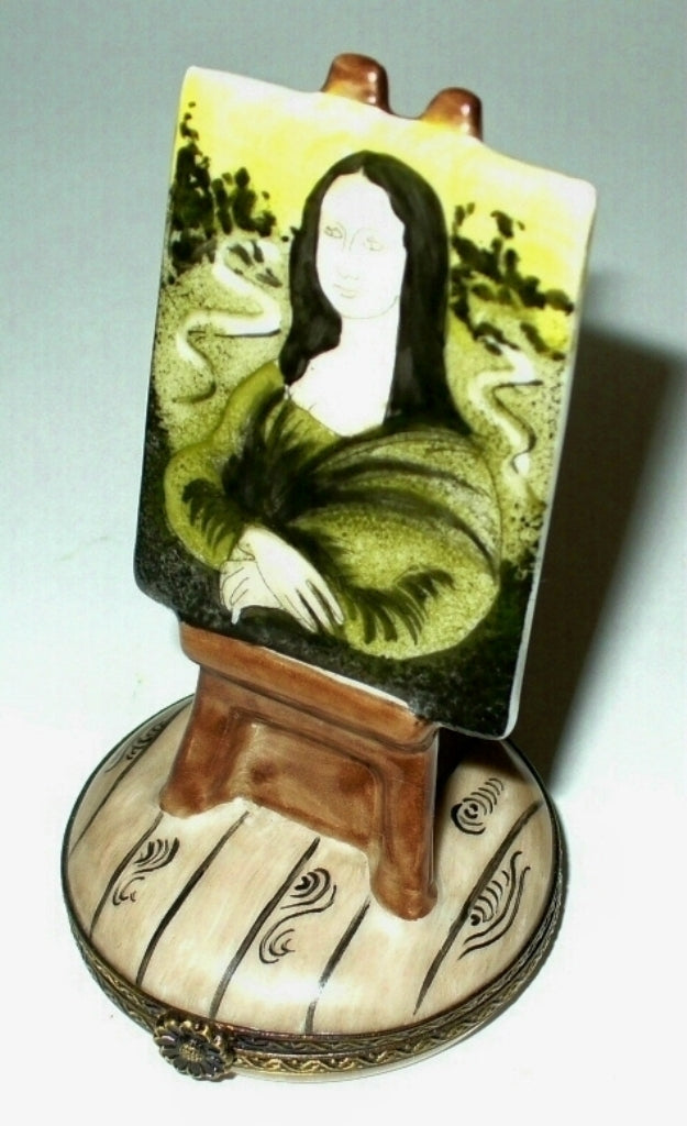 LIMOGES FRANCE BOX- MONA LISA PAINTING ON WOODEN EASEL - ART - LEONARDO DA VINCI