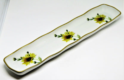 LIMOGES FRANCE - TWO RELISH TRAYS - TRINKET DISH - FLOWERS - ROCHARD