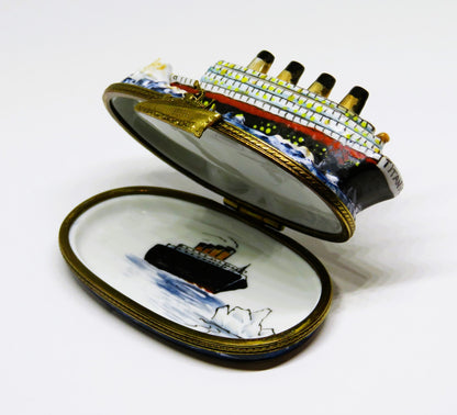 LIMOGES FRANCE BOX ~ TITANIC & ICEBERG ~ SHIP ~ OCEAN LINER ~ PEINT MAIN