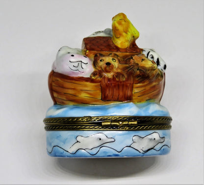 LIMOGES BOX ~ NOAH'S ARK & ANIMALS ~ELEPHANT~ MONKEY ~GIRAFFE~ LION ~ PEINT MAIN