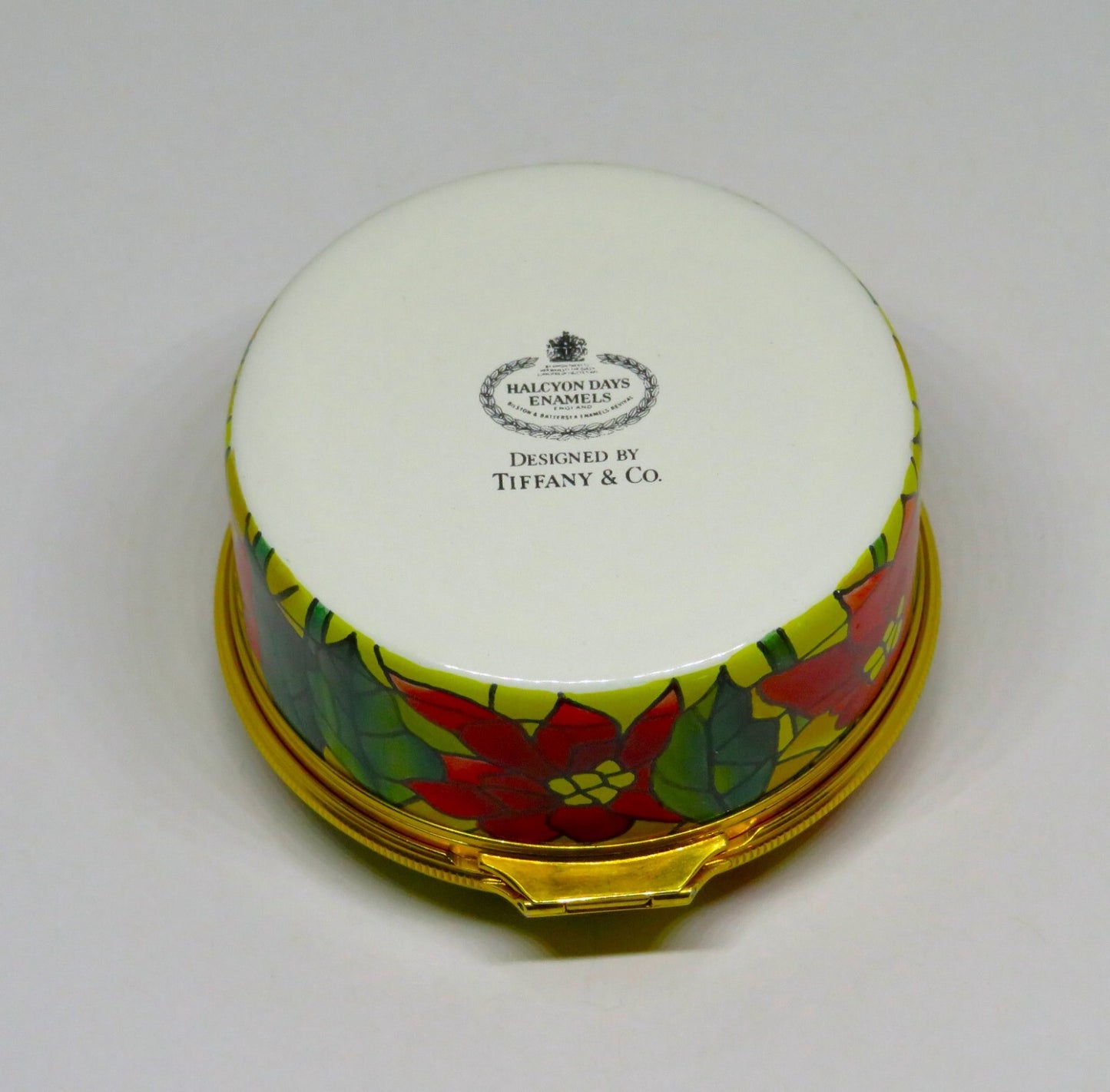 HALCYON DAYS ENAMEL BOX - TIFFANY & CO. - CHRISTMAS - STAINED GLASS POINSETTIAS