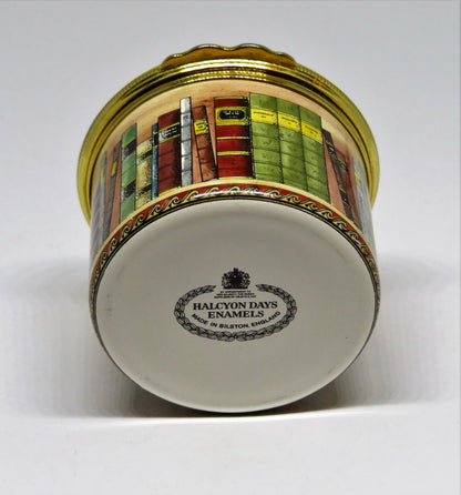 HALCYON DAYS ENAMEL BOX - BOOKS ON A SHELF - WORDSWORTH SONNET - LIBRARY - MIB