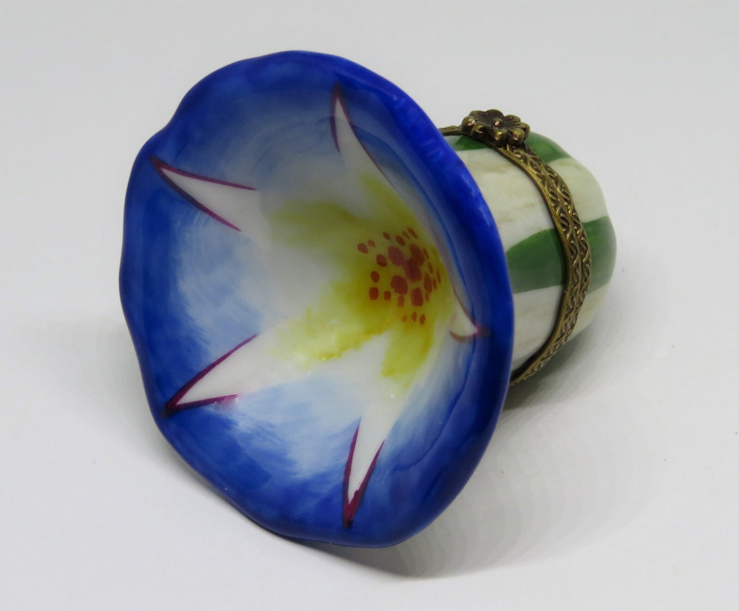LIMOGES FRANCE BOX - ROCHARD - BLUE MORNING GLORY - STEM & LEAVES - FLOWERS
