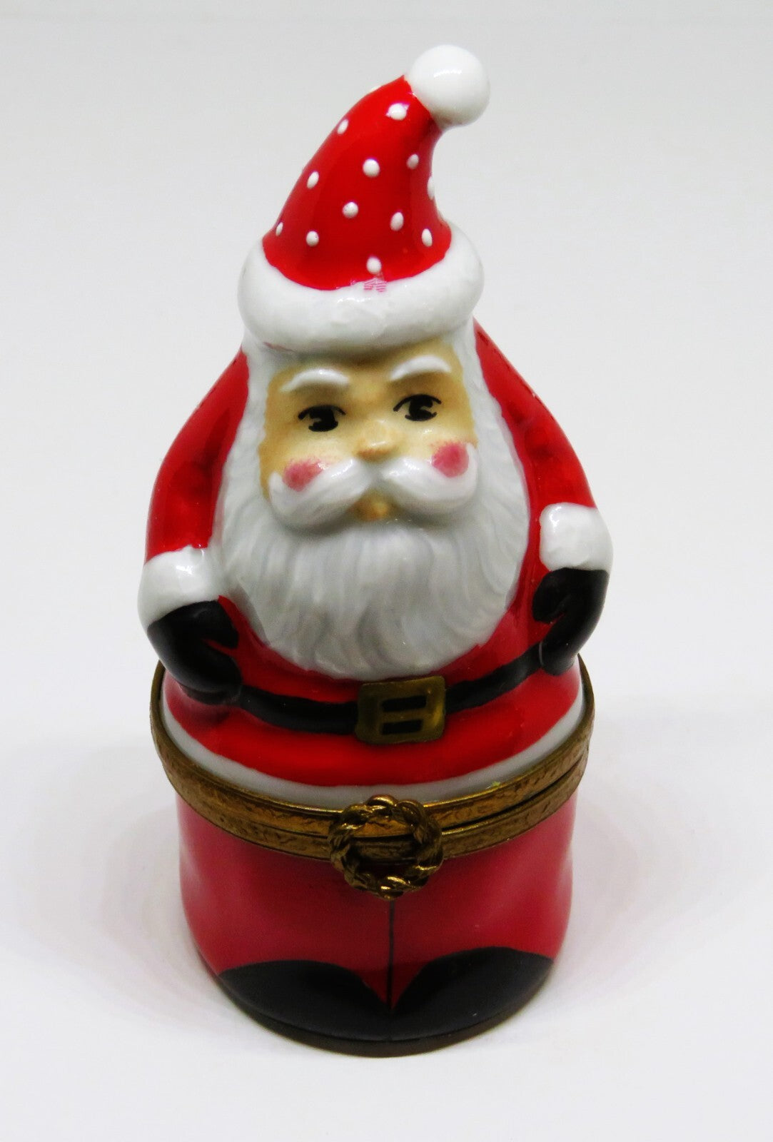 LIMOGES FRANCE BOX - CHRISTMAS - SANTA CLAUS - WREATH CLASP - HAT & HOLLY INSIDE