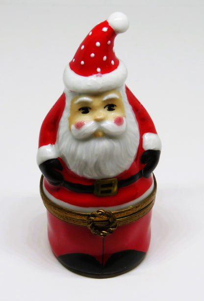 LIMOGES FRANCE BOX - CHRISTMAS - SANTA CLAUS - WREATH CLASP - HAT & HOLLY INSIDE