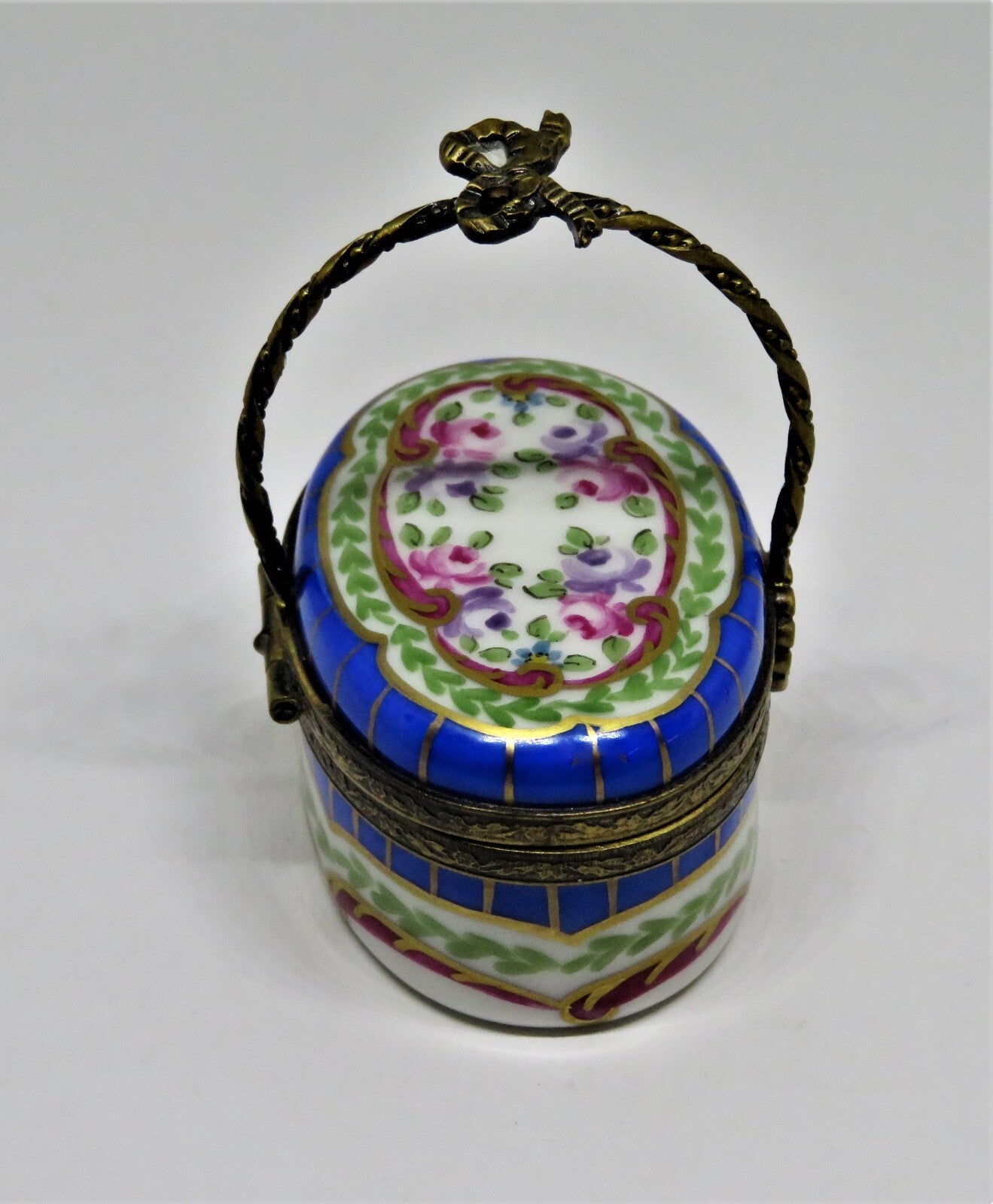 LIMOGES FRANCE BOX-  SEVRES STYLE FLORAL BASKET - FLOWERS - ROSES - FLOWER CLASP