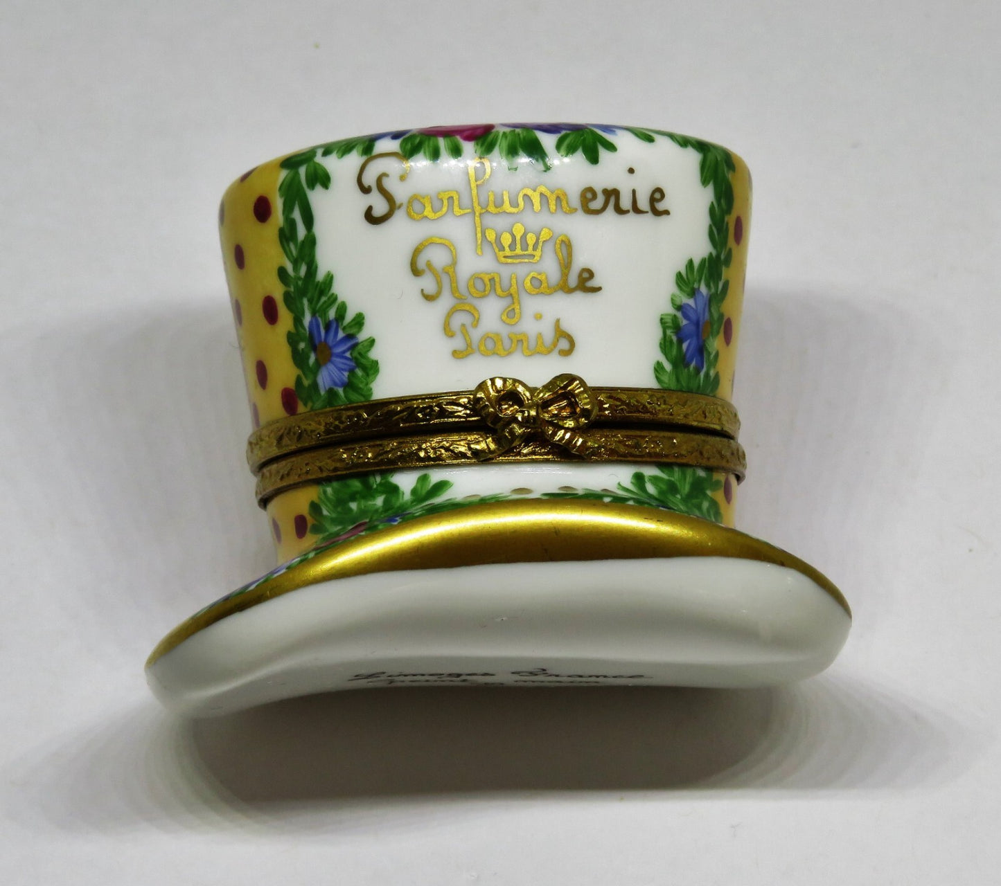 LIMOGES FRANCE BOX - PARIS PARFUMERIE HAT & PERFUME BOTTLE - FLOWERS - ROSES