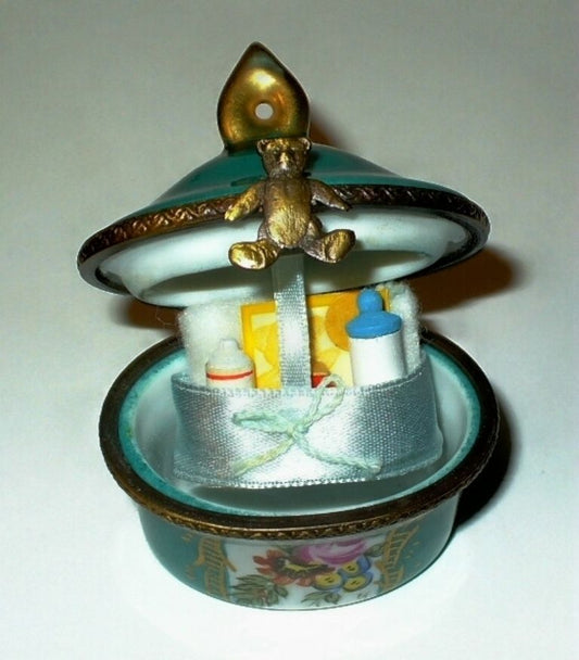 LIMOGES BOX ~ LAGLORIETTE ~ FLORAL BOX & BABY LAYETTE ~ TEDDY BEAR ~ PEINT MAIN