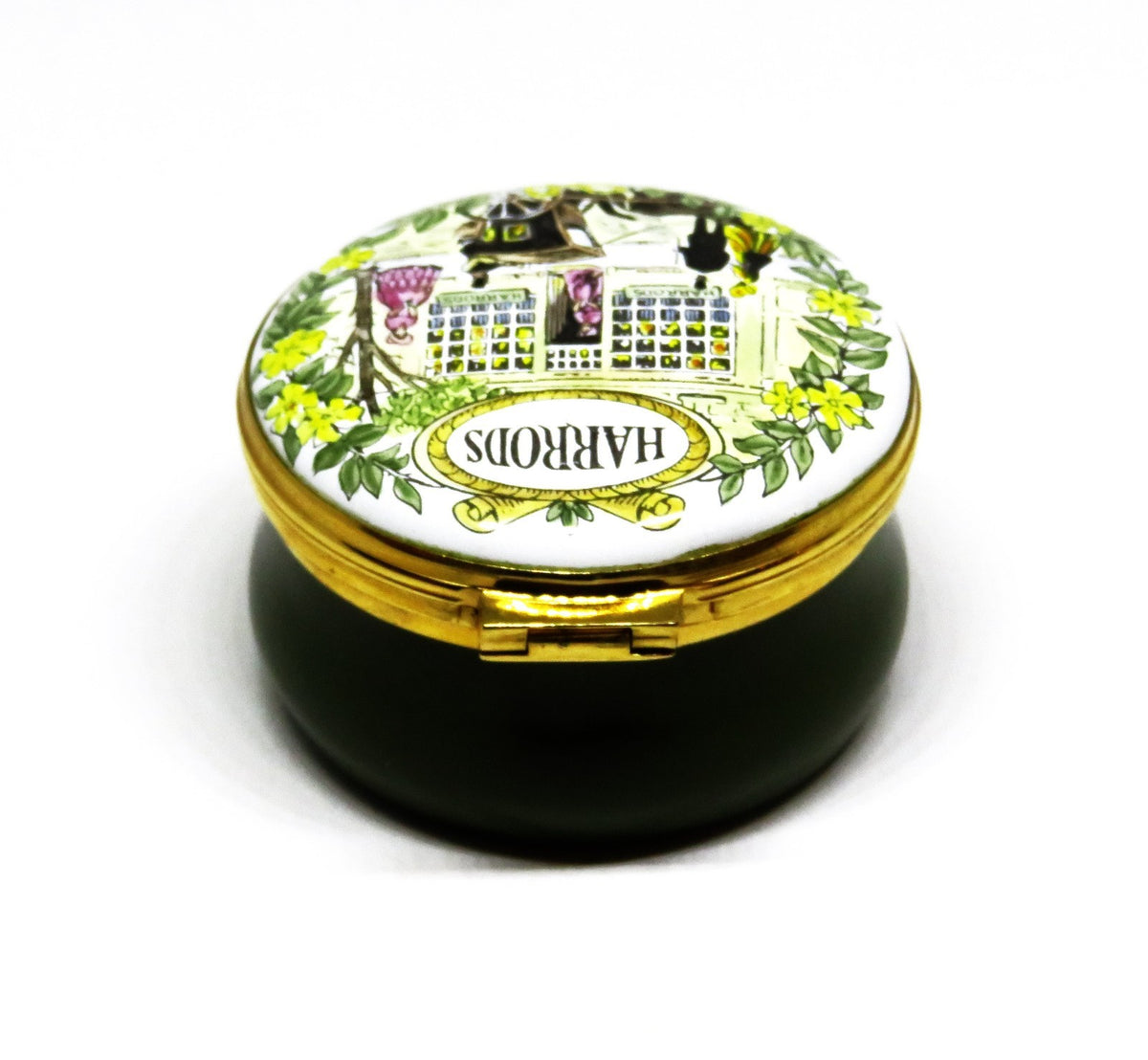 CRUMMLES ENGLISH ENAMEL BOX - HARRODS DEPARTMENT STORE C. 1851 - LONDON ENGLAND