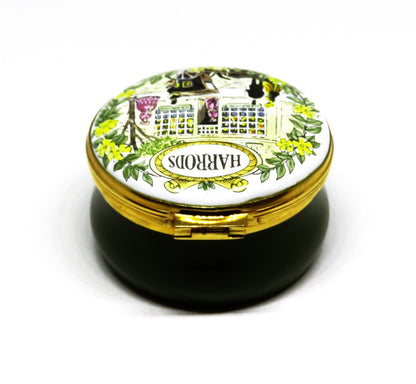 CRUMMLES ENGLISH ENAMEL BOX - HARRODS DEPARTMENT STORE C. 1851 - LONDON ENGLAND
